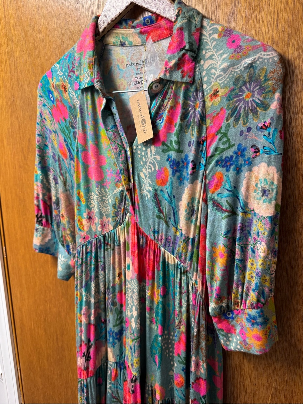 Natural Life Rebecca ButterSoft Midi Dress Blue Garden Patchwork Small NEW NWT - Picture 8 of 12